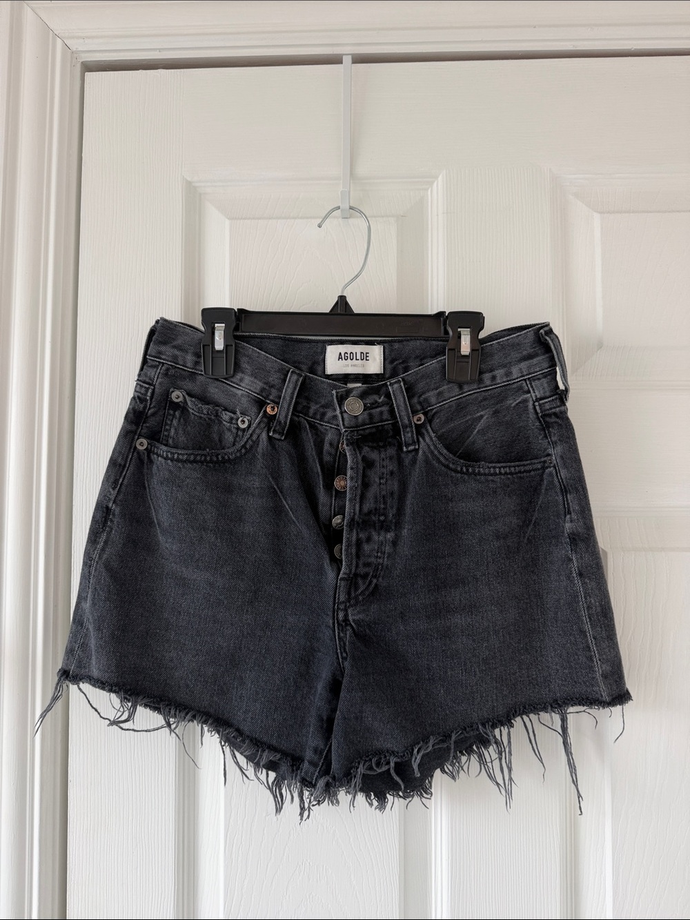 Agolde Parker long loose Black Raw-Hem High-Rise Denim Shorts chromatic